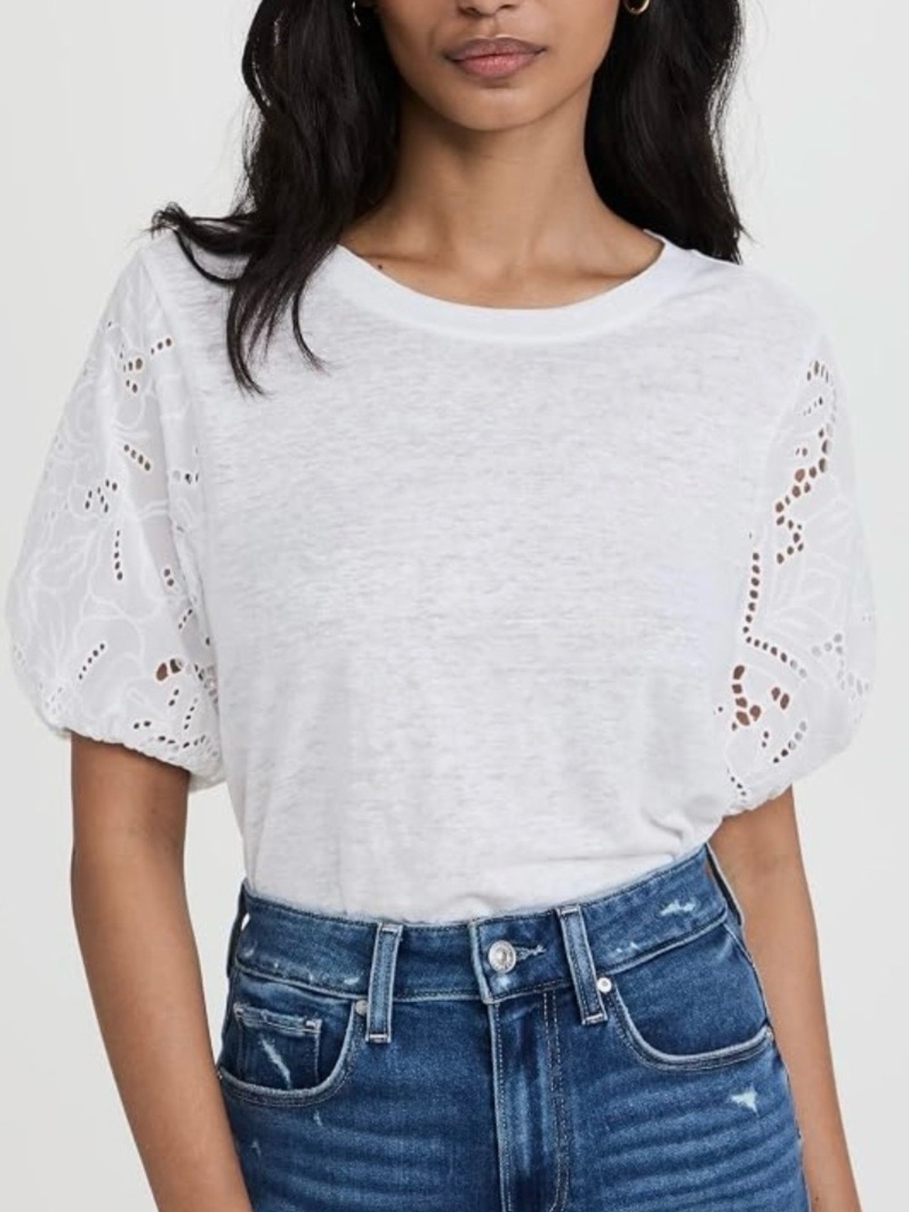 PAIGE Linen Laura White Eyelet Puff Sleeve Top